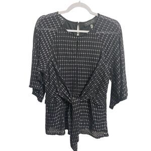 Evan Picone Black Label Women's Tunic Large Black Silver Sparkle Gather Tie